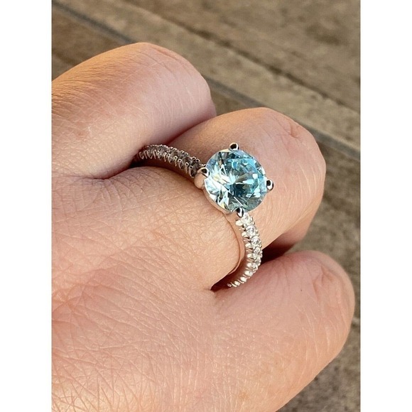 925 BBJ Ring Sterling Silver Aqua Blue Tourmaline & CZs Size 9 4.55g - Picture 6 of 12